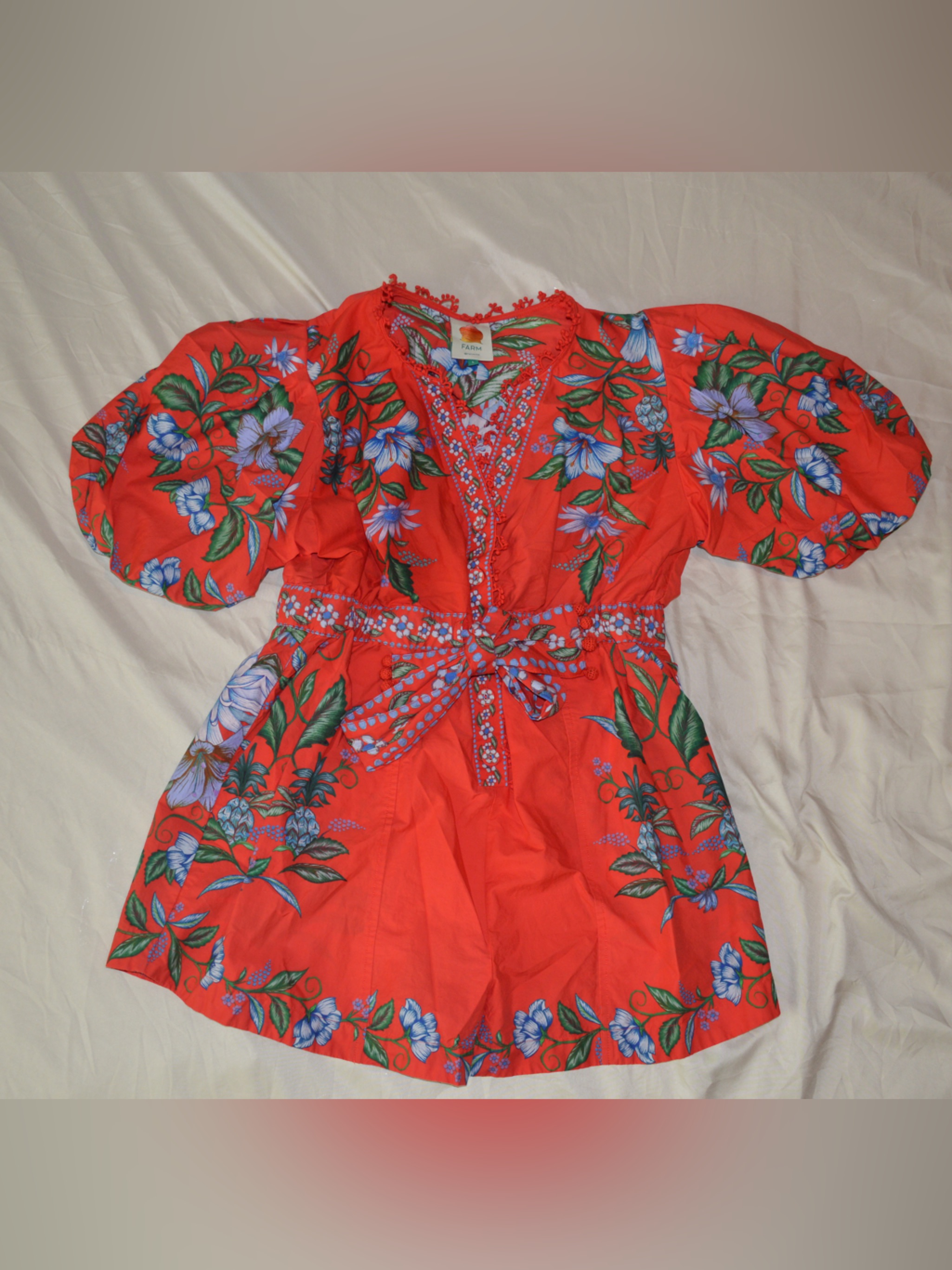 Farm Rio Red Sweet Bloom Bloom Bouquet Cotton Romper